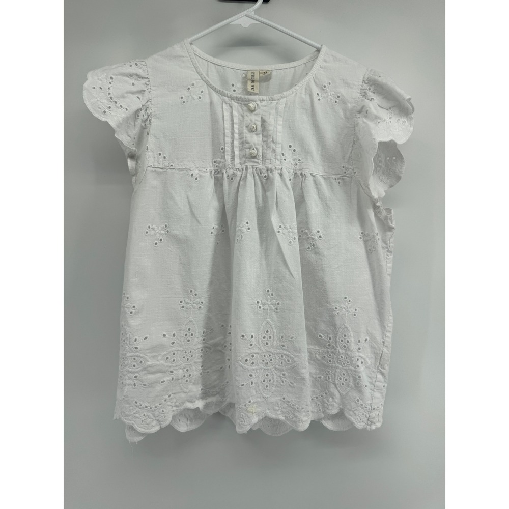 Studio West Women White Eyelet Cotton Flutter Sleeve Blouse Top Medium Boho